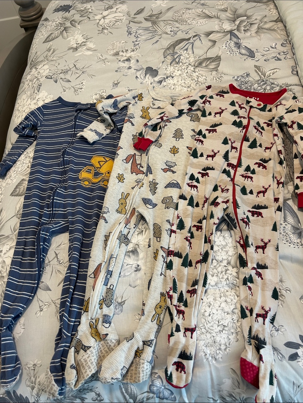 Kids One-Piece Footed Pajamas in Cream and Blue - Cozy Sleepwear- 24 month